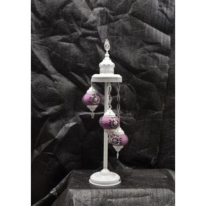 Turkse tafellamp 3 glazen bollen Oosterse staandelamp paars roos mozaïek