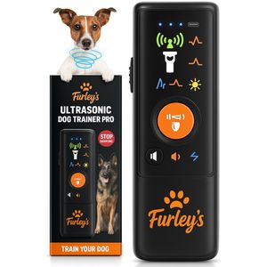 Furley’s Anti Blaf Apparaat PRO - Diervriendelijk Alternatief voor Anti Blafband – 4-in-1 Hondentrainer Zonder Schok – Geluid, Ultrasoon & LED-functie – USB-C Oplaadbaar – Voor Kleine & Grote Honden – Bereik tot 7m – Zwart