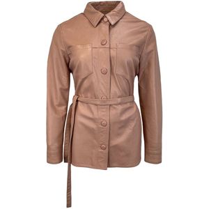 Dames - Echte Leren Blouse - Roze - Sophie M