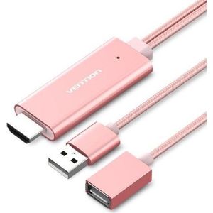 USB naar HDMI converter adapterkabel VENTION PREMIUM - Roze - 2 Meter