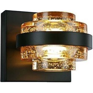 Sierlijke wandlamp Dynasty Champagne | 1 lichts | zwart / goud / transparant | glas / metaal | 12 cm x 12 cm | eetkamer / woonkamer lamp | modern / sfeervol design