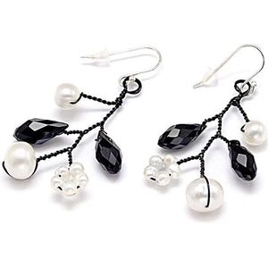 Zoetwater parel oorbellen Pearl Blacky - oorhanger - echte parels - sterling zilver (925) - wit - zwart