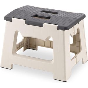 Opstapkruk inklapbaar, 23 cm hoge tred met antislip design, draagvermogen tot 99 kg, ideaal voor keuken, badkamer, garage en camping, grijs met beige/M