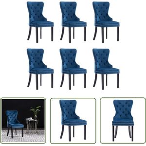 The Living Store Eetkamerstoelen 6 st fluweel blauw - Eetkamerstoelen - Fluweel Stoelen - Klassieke Stoelen - Blauwe Stoelen - Houten Stoelen