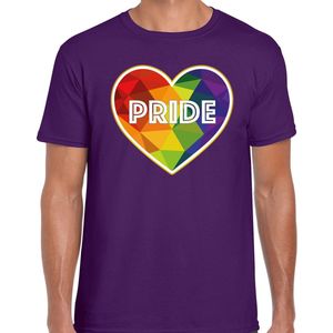 Bellatio Decorations Gay Pride shirt - pride hartje - regenboog - heren - paars XXL