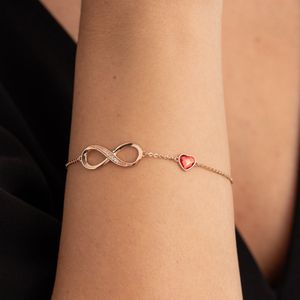 Gold Plated Swarovski® Infinity Armband met Hartje - 18 cm - Valentijnsdag - Moederdag Cadeau - Geschenkset Vrouwen - Cadeau voor Vrouw - Verjaardagscadeau - Cadeau - Geschenk voor haar - Kerst Cadeau - Juwelia