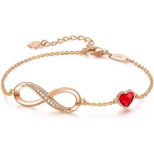 Gold Plated Swarovski® Infinity Armband met Hartje - 18 cm - Valentijnsdag - Moederdag Cadeau - Geschenkset Vrouwen - Cadeau voor Vrouw - Verjaardagscadeau - Cadeau - Geschenk voor haar - Kerst Cadeau - Juwelia