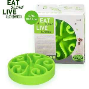 Eat Slow Live Longer Original Voerbak – anti-schrok voerbak – Slow feeder voor honden – Anti-slip – Groen – Ø20,5 cm - Small/Medium – Geschikt voor kleine en middelgrote honden