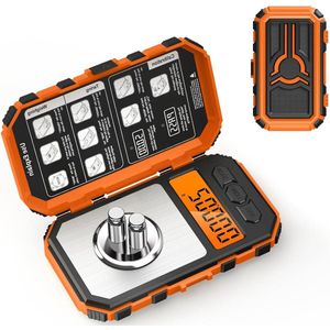 Weegschaal - Personenweegschaal Fijnweegschaal digitale weegschaal milligram precisie draagbare sieradenweegschaal LCD-display mini-weegschaal tarra-functie 10 g x 2 st. kalibratiegewichten & pincetten - oranje