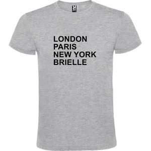 Grijs T-shirt 'LONDON, PARIS, NEW YORK, BRIELLE' Zwart Maat XL