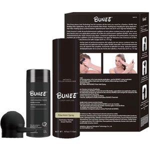 Bunee Hair Volume Fiber Tool Kit - Fiber Hold Spray 120ml en Hair Fiber 27.5 gram Met Spray Applicator (Dark Brown)