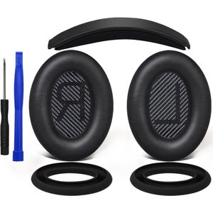 Oorkussen + Hoofdband + Siliconen Beschermlaag Vervangingsset voor Bose QuietComfort 35 QC35 QC35 II - Zwart
