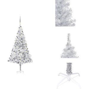 vidaXL Kunstkerstboom - Glanzend zilver - 210 cm hoog - 120 cm diameter - Met LED-verlichting en kerstversiering - Decoratieve kerstboom