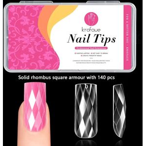 Press On Nails - plaknagels - Square Diamond Nails – Voor een Glanzende, Geometrische Glam Look - 140 stuks