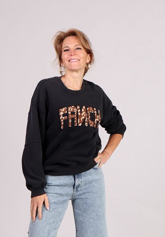 FRNCH - Lime Sweater - Antracietgrijs - Met Opvallend Logo