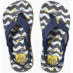 Reef Little Ahi Jongens Slippers - Navy Yellw Fish - Maat 23/24