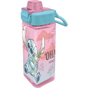 Disney Lilo & Stitch Drinkfles - Bidon - Vierkant - Roze - 500 ml. - 7 x 7 x 22 CM - Schoolbeker
