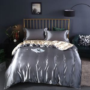 Beddengoed Laken Dekbedovertrek Voorzien Van Volledige Spreien Sets Dubbelzijdige Vierdelige Set Satijnen Zomer Slaapkamer Beddengoed Silver Gray Camel