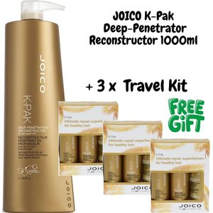 JOICO K-Pak Deep-Penetrating Reconstructor 1000ml - Professionele Haarhersteller + 3x Travel Kit | Herstel Beschadigd, Droog & Chemisch Behandeld Haar