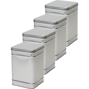 Vierkant opbergblik/bewaarblik - 4x - zilver - 14 x 21 cm - Voorraadblikken - Voorraadbussen - Keuken - 4 liter - Voedsel