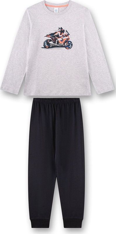 SANETTA - Pyjama - Grijs - Katoen - Jongenspyjama met Lange Mouwen en Motorcross-print