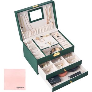 Behave Luxe Sieradendoos - Juwelendoos - Juwelen Houder - Juwelen Kistje - Sieraden - Incl. Zilverpoetsdoek - Groen