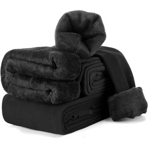 Fleece Legging - Thermo Legging - Hoge Taille Warme Winter Legging Met Dikke Binnenlaag - 2 Stuks - Voor Vrouwen Grijs, Zwart