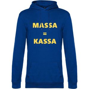 Hoodie met opdruk “Massa is kassa” Blauwe hoodie met gele opdruk – Goede pasvorm, fijn draag comfort