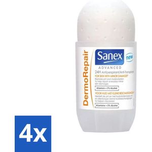 4 x Sanex Advanced - Dermo Repair - Deodorant Roller - 24h Anti-Transpirant - 0% Alcohol - 50 ml - 24 Uur Deodorant - Anti-transpirant - Huidherstellende Deodorant - Sanex Advanced Dermo Repair - Deodorant Roller