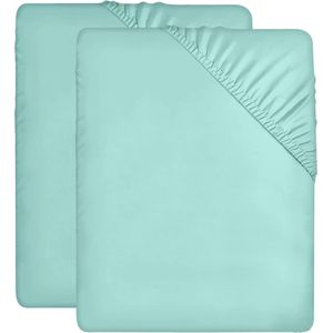 Set of 2 Fitted Sheets, 140 x 200 cm, Spa Blue, Brushed Microfibre Fitted Sheet, 35 cm Deep Pocket