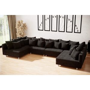 hoekbank denver xxl- corduroy zwart- zonder poef (hocker) - hoeksalon met dubbele lounge- seatsandbeds