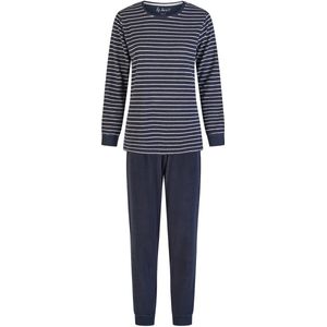 By Louise Dames Winter Pyjama Set Lang Badstof Donkerblauw Gestreept - Maat S