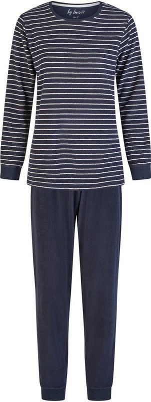 By Louise Dames Winter Pyjama Set Lang Badstof Donkerblauw Gestreept - Maat S