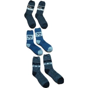 Alpacasokken - Unisex - 3 Paar - Wintermotief - Voet verwarmend - Kleur Zwart/Grijs/Blauw - Maat 41-47