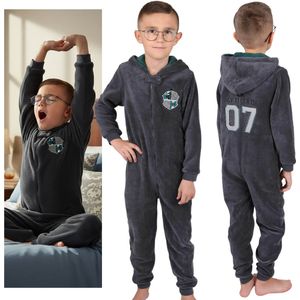 HARRY POTTER Slytherin Eendelige kinderpyjama, warme fleece pyjama, onesie met capuchon