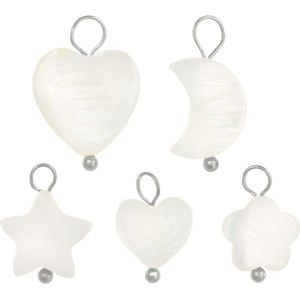 Schelp Bedel Mix (13 - 16.5 x 8 - 12.5 x 2.5 - 3 mm) White - Zilver (25 Stuks)