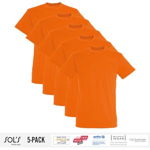 5 Pack Sol's Jongens/Meisjes T-Shirt 100% biologisch katoen Ronde hals Oranje Maat 142/152 (11-12 Jaar)