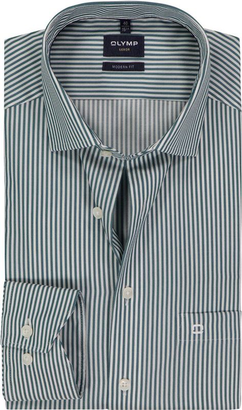 OLYMP - Luxor - Overhemd - Groen Gestreept - Strijkvrij - Boordmaat 40