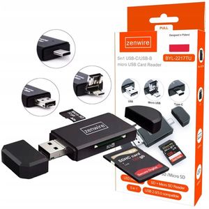 Zenwire - 5-in-1 - Geheugenkaartlezer - USB 3.0 - Micro USB - USB-C - OTG-compatibel