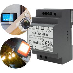 Voeding LED gemonteerd op rail DIN 45W 12V 3.75A 90,5x52x58,5 mm