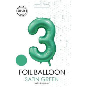 folieballon cijfer 3 mat groen metallic