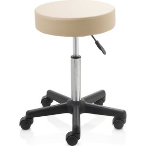 ZenGrowth ergonomische tabouret met middelhoge gasveer beige - Kapperskruk op zachte wielen – Tabouret - In hoogte verstelbaar