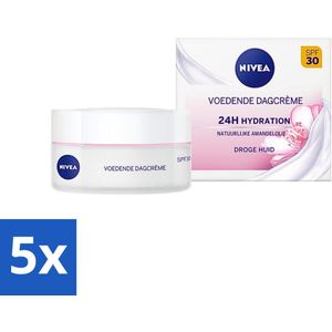 5 x NIVEA - Essentials Dagcrème - Voedende Gezichtscrème - SPF 30 - Met Amandelolie & Sheaboter - Droge huid - 50 ml - Voedende Crème - Droge Huid - SPF 30 - Gezichtscreme - Amandelolie