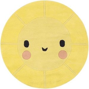 Lilipinso Vloerkleed Emoji Sun | Ø100 cm (dikte: 1,5 cm) | Kinderkamer | Babykamer | Baby | Kinderen | Katoen | Geel | Rond