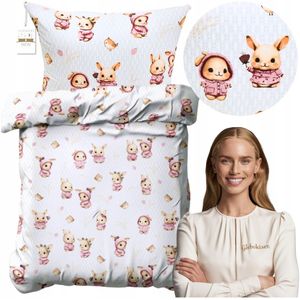 Kinderbeddengoed 100x160cm Katoen - Lieve Konijntjes Roze