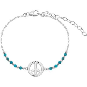 Gift box, armband in flesje, peace teken met blauwe kralen