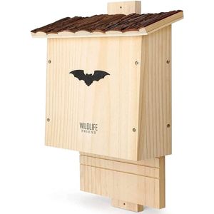 Wildlife Friend® - Zware vleermuiskast met schors dak volgens NABU - Klaar gemonteerd & weerbestendig - Geschroefd, Huis & Nestkast voor Vleermuizen (NL)
