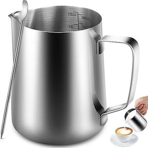 Opschuimkan - Melkkannetje - Opschuim kannetje - 600 ml (11 × 9 cm) - Zilver