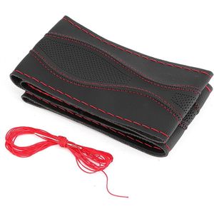 Stuurhoes 38 Cm Handstiksel Reliëfdruk met Naald en Draad Universeel Leer (Zwart rood)