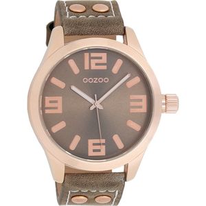 OOZOO Timepieces - Rosé goudkleurige horloge met taupe leren band - C1158